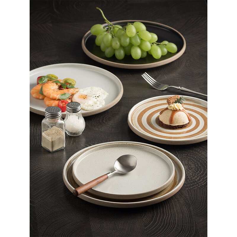 Stoneware Dinner Plate Manufacturer - Japanese Round Matte Ceramic Retro Steak Pasta Pizza Platter for Restaurant