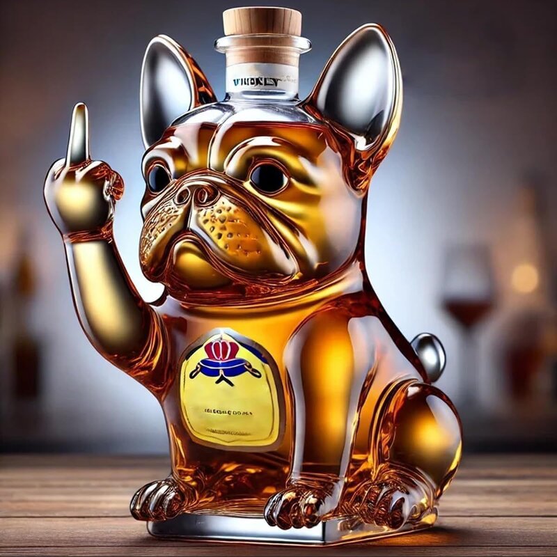 Wine Decanter Manufacturer - Funny French Bulldog Animal Dog Shape Glass Bottle with Cork