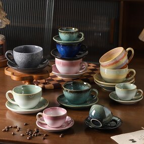 Ceramic Espresso Cup Set Manufacturer - Creative Reactive Glaze Stoneware Porcelain Cappuccino Latte Cup and Saucers