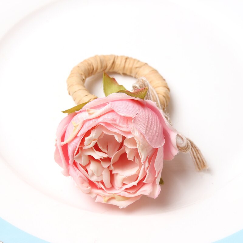 Napkin Ring Manufacturer - Valentine's Day Simulation Flower Sweet Pink Rose for Hotel Party Dinner Table Decoration