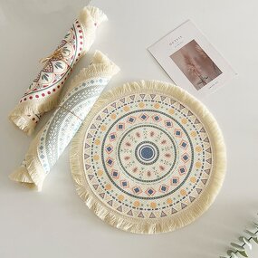 Cotton Placemat Manufacturer - Boho Round Woven Mandala Tassels Heat Proof Washable Circle for Dinner Kitchen Home