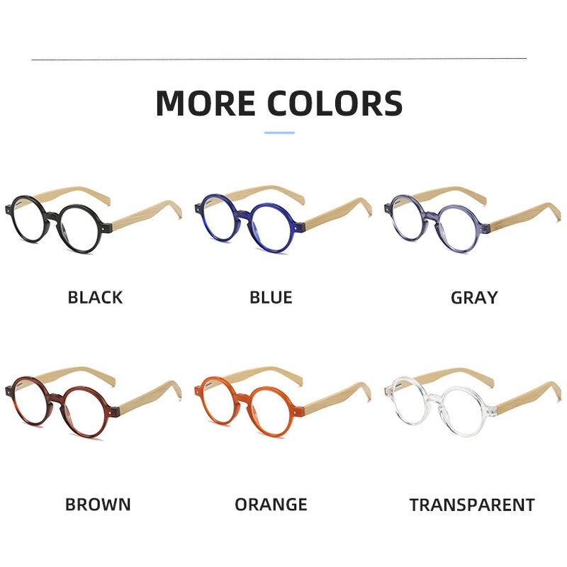 Glasses Manufacturer - Vintage Small Round Frame Reading Spring Hinge Bamboo Legs Anti-blue Light Eyewear