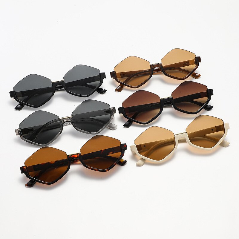 Sunglasses Manufacturer - Design UV Protection Fashion Casual Hexagon for Women Men Gold Geometric Half Rim Polygon Shades