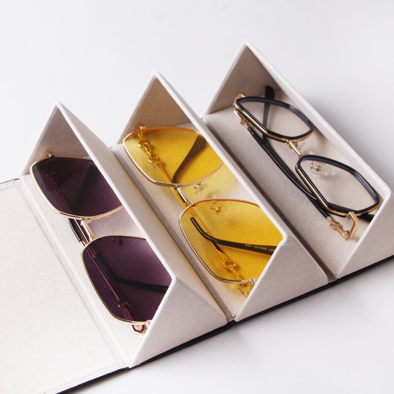 Glasses Case Manufacturer - 3 Pairs of Glasses Storage Boxes Portable Glasses Case Hanging Bags PU Folding Eyewear Boxes Custom Logo