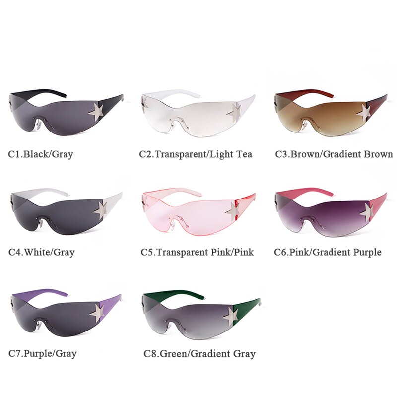 Sunglasses Manufacturer - Y2K Rimless Stars for Women Luxury Brand Designer Wrap Trendy Futuristic Oversized for Men