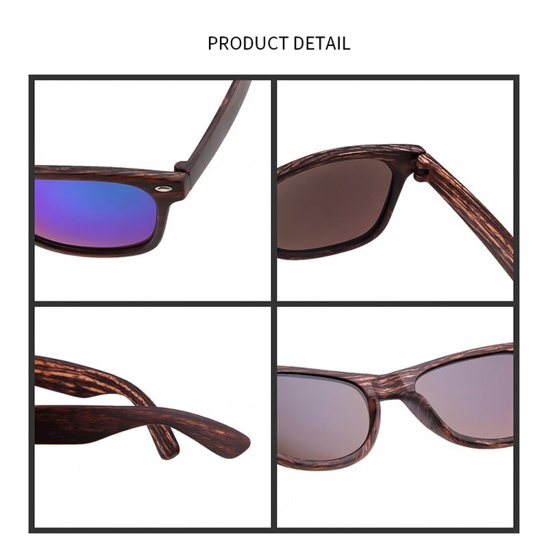 Sunglasses Manufacturer - Custom Printed Logo High Quality UV400 Protection Wooden Square Wooden Vintage Unisex