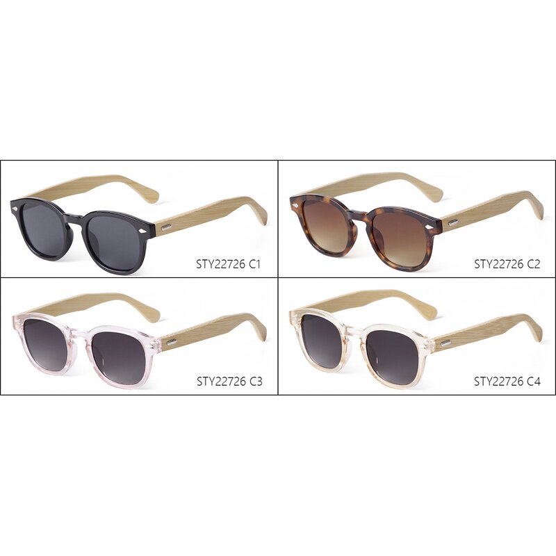 Sunglasses Manufacturer - Retro Round Wood Tortoiseshell Frame Vintage Unisex Gradient Rivet Bamboo
