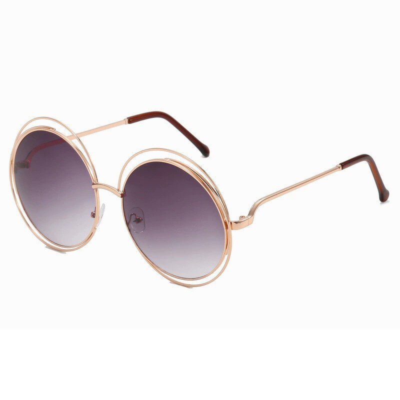 Sunglasses Manufacturer - Oversized Metal Round for Women Designer Vintage Luxury Female Mirrored Lens Gradient Shades