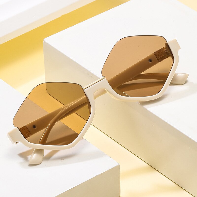 Sunglasses Manufacturer - Design UV Protection Fashion Casual Hexagon for Women Men Gold Geometric Half Rim Polygon Shades