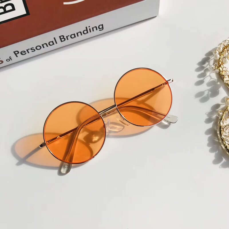 Sunglasses Manufacturer - Wholesale Round Metal Gold Children Eyeglasses Retro Vintage 2-8 Years Old British Style Gradient Ocean Lenses