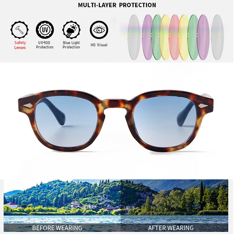 Sunglasses Manufacturer - Vintage Rivet Tortoiseshell Round for Women Men Brand Designer Retro Yellow Blue Len Small