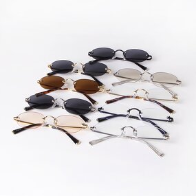 Sunglasses Manufacturer - Fashion Simple Beautiful Ladies Outdoor Sun Protection Metal Rimless Oval Multi-Color