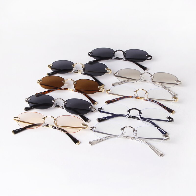 Sunglasses Manufacturer - Fashion Simple Beautiful Ladies Outdoor Sun Protection Metal Rimless Oval Multi-Color