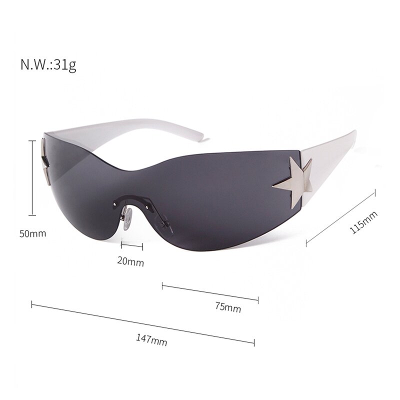 Sunglasses Manufacturer - Y2K Rimless Stars for Women Luxury Brand Designer Wrap Trendy Futuristic Oversized for Men