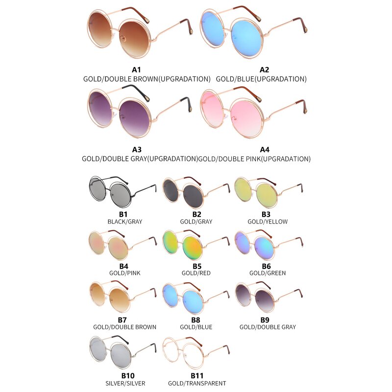 Sunglasses Manufacturer - Oversized Metal Round for Women Designer Vintage Luxury Female Mirrored Lens Gradient Shades