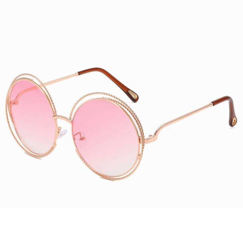 Sunglasses Manufacturer - Oversized Metal Round for Women Designer Vintage Luxury Female Mirrored Lens Gradient Shades