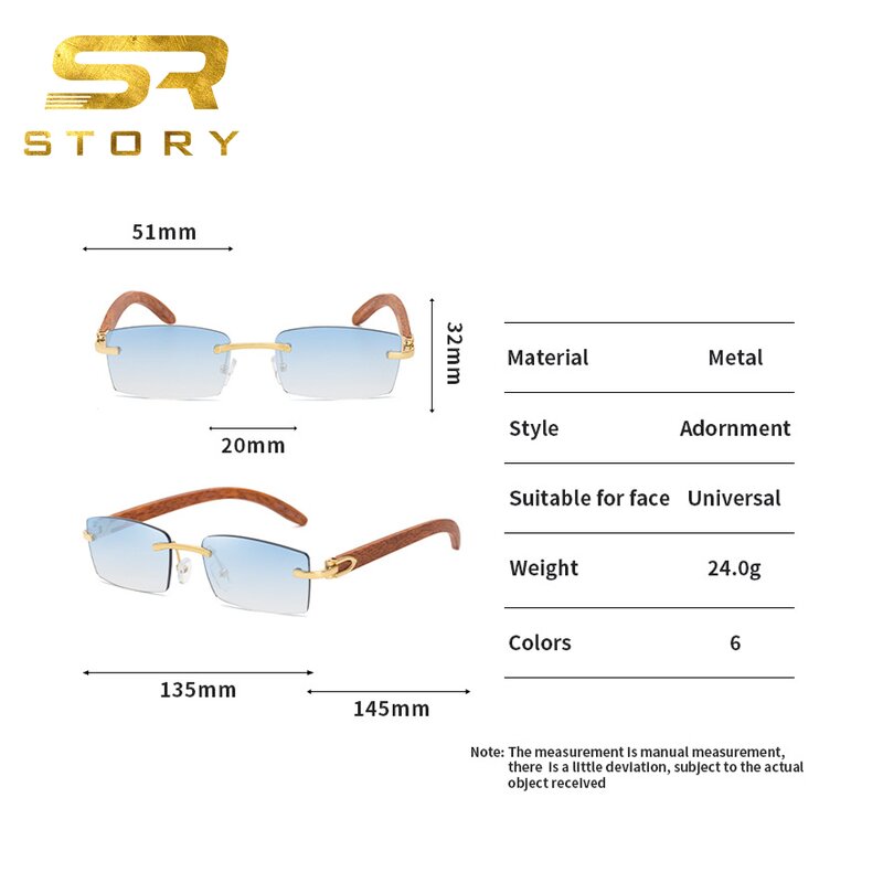 Sunglasses Manufacturer - Fashion Rimless Square Wooden for Men Brand Design Retro Sliced Ocean Lens Frameless Rectangular