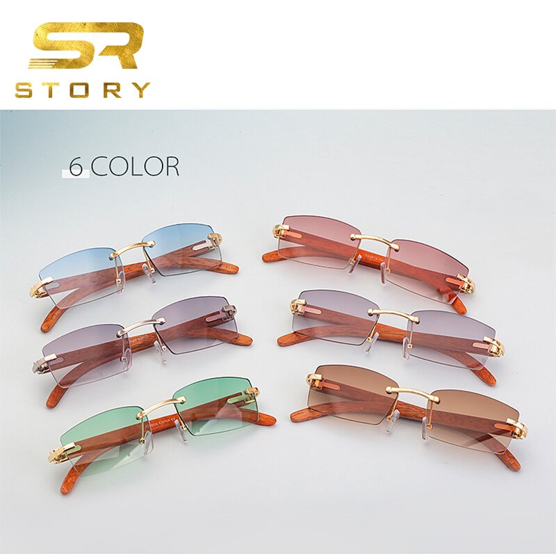 Sunglasses Manufacturer - Fashion Rimless Square Wooden for Men Brand Design Retro Sliced Ocean Lens Frameless Rectangular