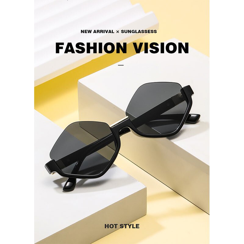 Sunglasses Manufacturer - Design UV Protection Fashion Casual Hexagon for Women Men Gold Geometric Half Rim Polygon Shades