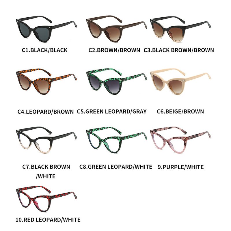 Glasses Manufacturer - Women's Stylish Rivet Cateye Oversized Vintage Anti-blue Light Optical Fashion Big Frame Sun