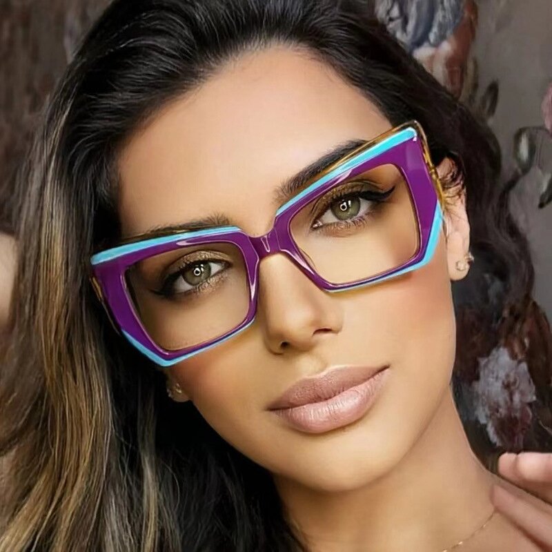 Glasses Manufacturer - Trendy Colorful Blue Light Blocking TR90 Irregular Frame Optical Eyeglasses Polygon Computer for Women