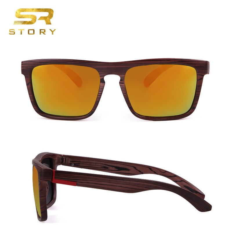 Sunglasses Manufacturer - 2024 High Quality Polarized Square for Men Brand Design Wood Grain Frame Outdoor Sport with Case OEM