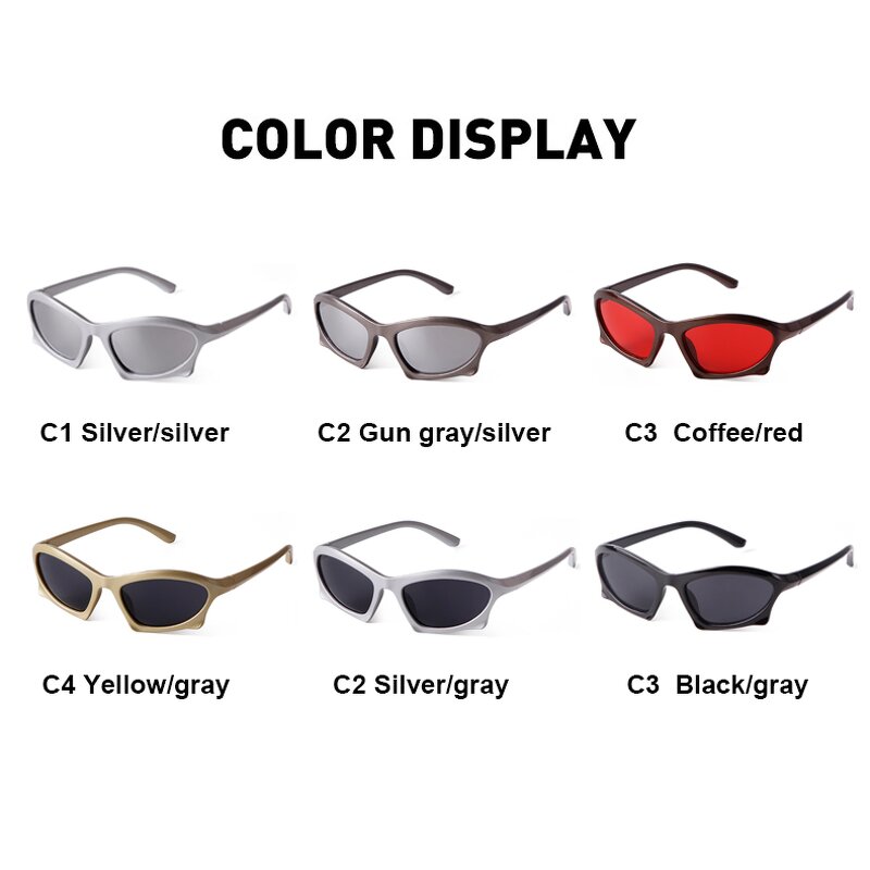 Sunglasses Manufacturer - Fashion Silver Futuristic Irregular Outdoor Riding Sports Y2K Custom LOGO