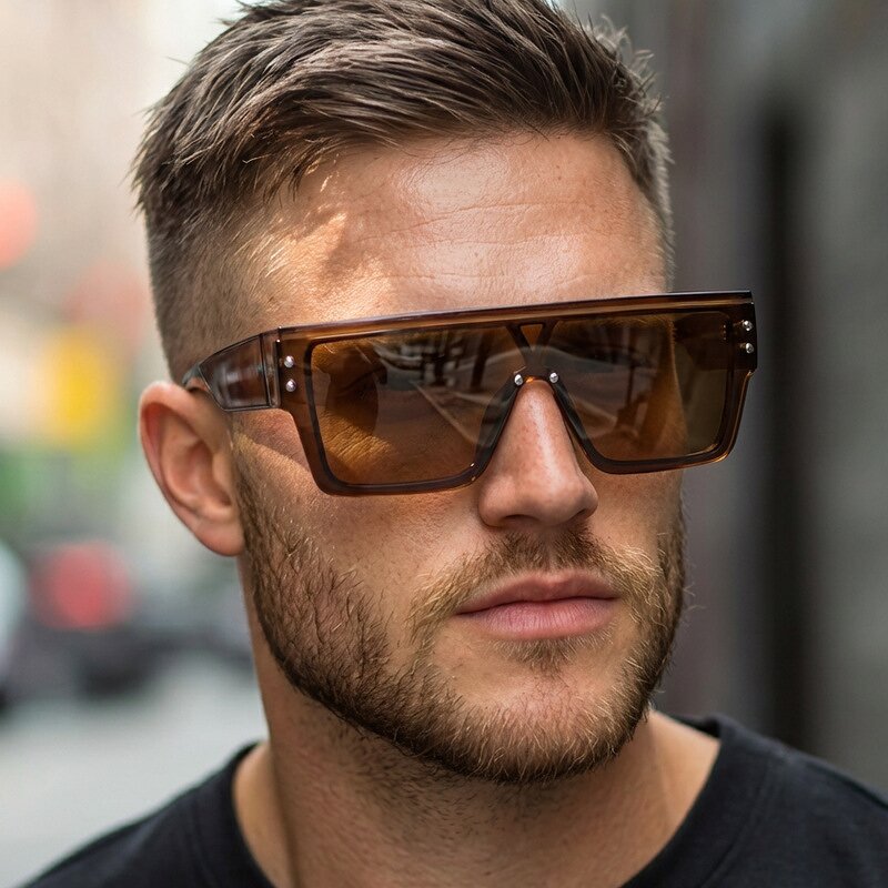 Sunglasses Manufacturer - Fashion Rivets Flat Topped Square Unisex Trendy Retro Oversized One-piece Lens for Women UV
