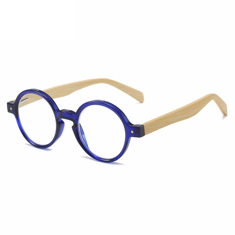 Glasses Manufacturer - Vintage Small Round Frame Reading Spring Hinge Bamboo Legs Anti-blue Light Eyewear