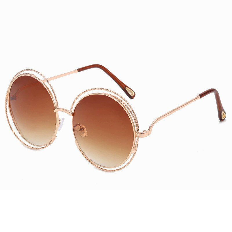 Sunglasses Manufacturer - Oversized Metal Round for Women Designer Vintage Luxury Female Mirrored Lens Gradient Shades