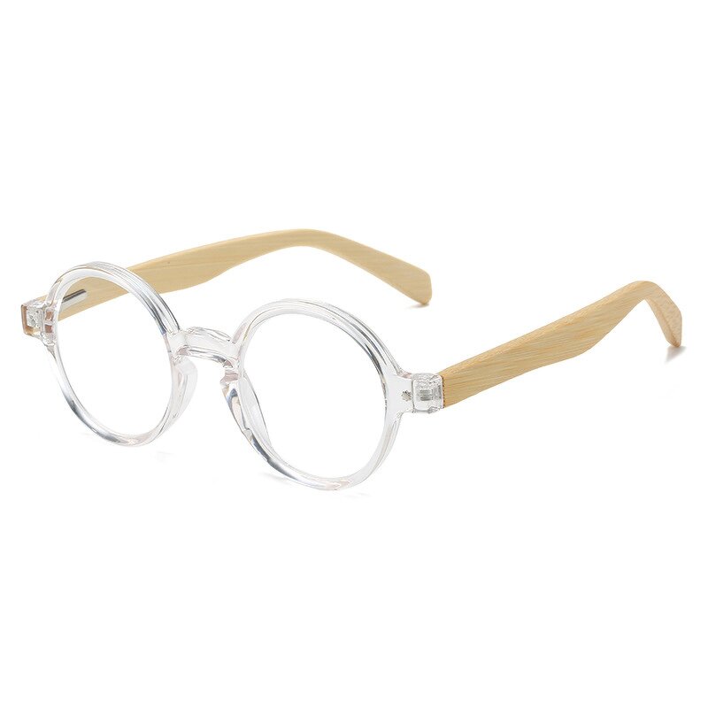 Glasses Manufacturer - Vintage Small Round Frame Reading Spring Hinge Bamboo Legs Anti-blue Light Eyewear