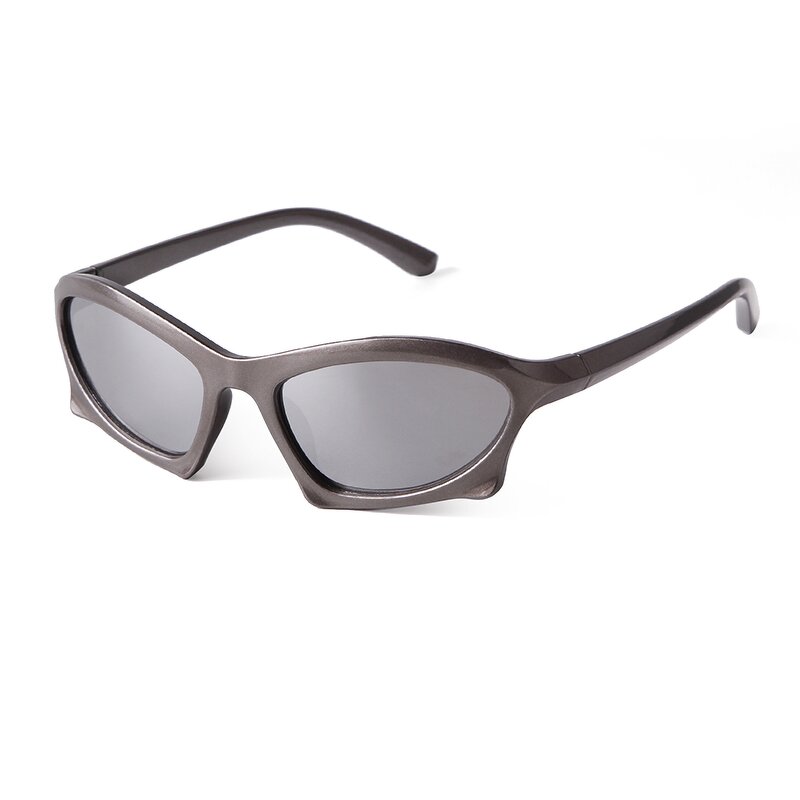 Sunglasses Manufacturer - Fashion Silver Futuristic Irregular Outdoor Riding Sports Y2K Custom LOGO