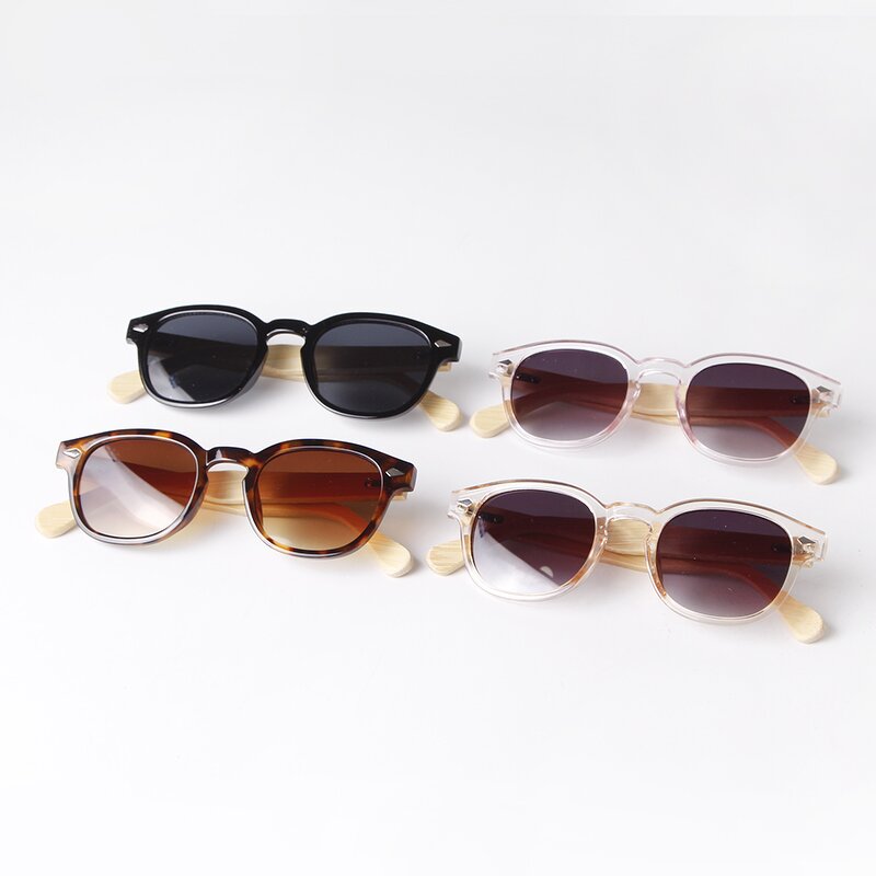 Sunglasses Manufacturer - Retro Round Wood Tortoiseshell Frame Vintage Unisex Gradient Rivet Bamboo