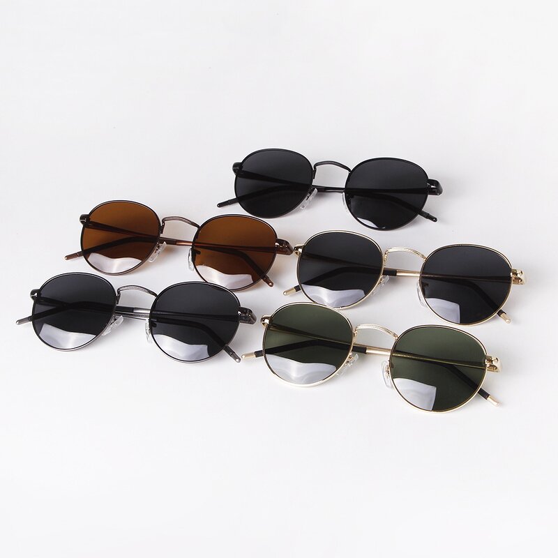 Sunglasses Manufacturer - Vintage Metal Round Thin Legs Gold Frame Driving Spring Hinge Polarized Shades for Men