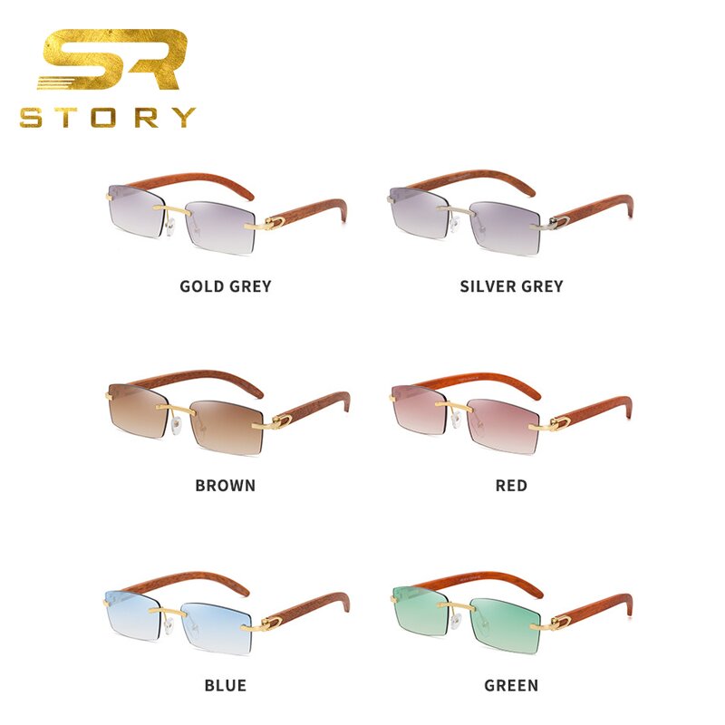 Sunglasses Manufacturer - Fashion Rimless Square Wooden for Men Brand Design Retro Sliced Ocean Lens Frameless Rectangular