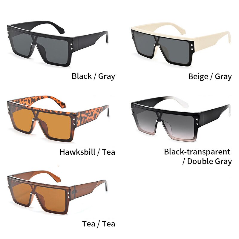 Sunglasses Manufacturer - Fashion Rivets Flat Topped Square Unisex Trendy Retro Oversized One-piece Lens for Women UV