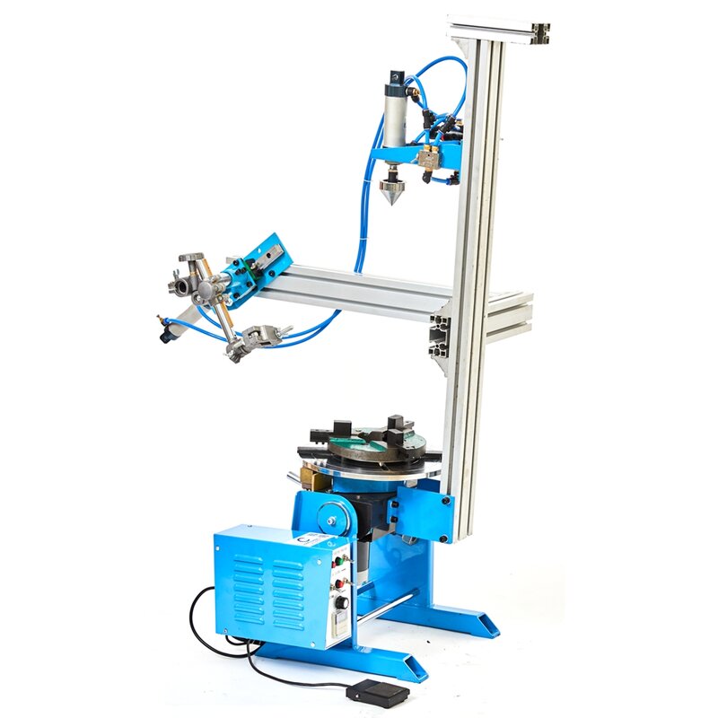 Welding Positioner Manufacturer - 50KG Combinatorial Turntable HD-50 With D200 Chuck and Pneumatic Torch Holder Center Hole 25mm/65mm