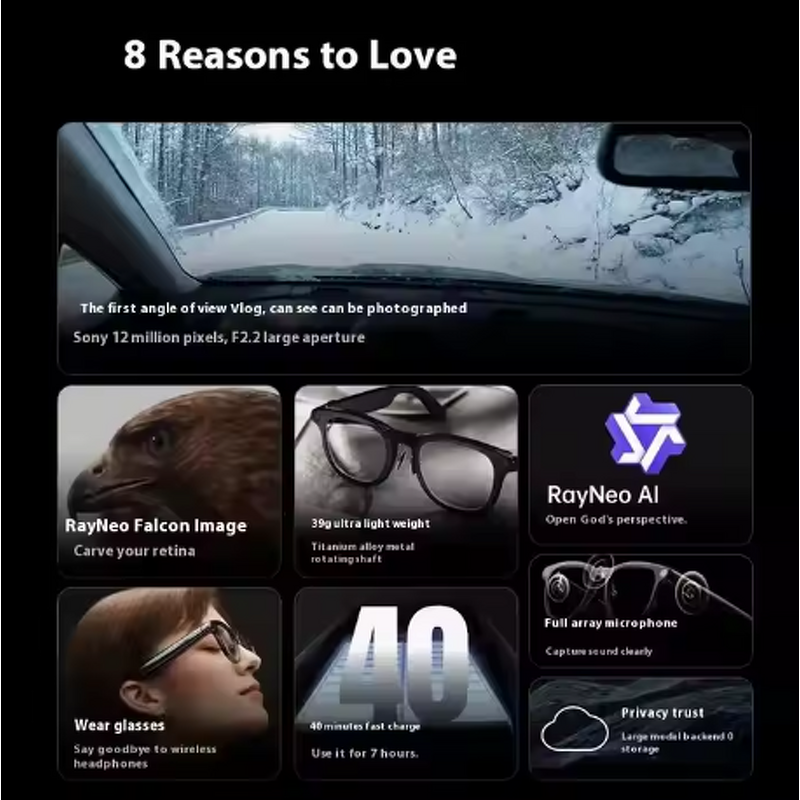 Smart Audio Glasses Manufacturer - Rayneo V3 Augmented Reality with 12MP Camera Quad-core 2+32GB IMOS 2.0 System 1.5mm Thick