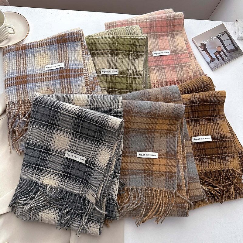 Plaid Scarf Manufacturer - Autumn Winter New Product Retro Atmosphere Coffee Color for Men Women Ramen Thickened