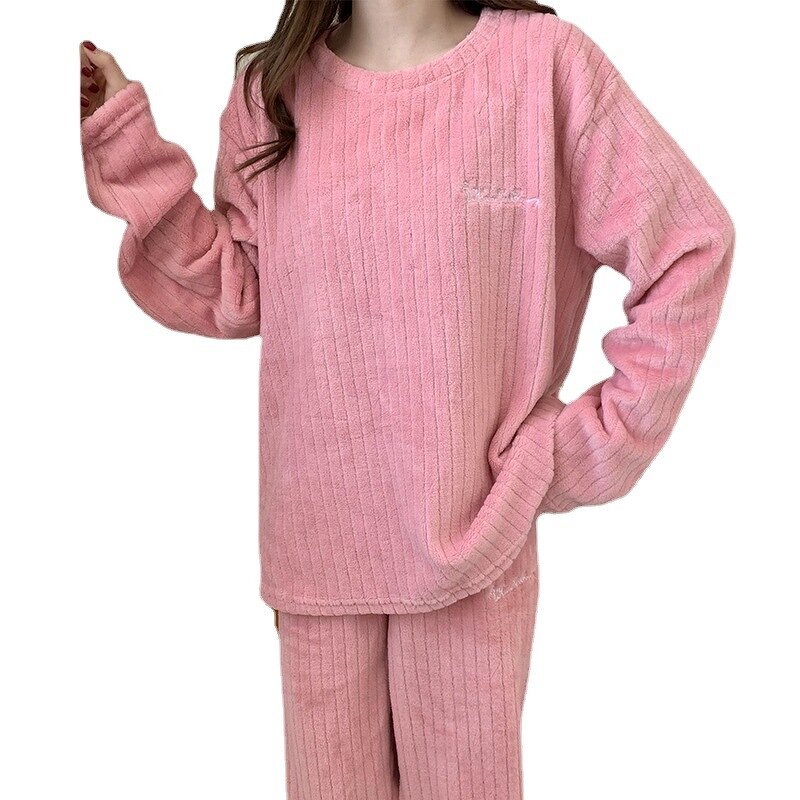 Sleepwear Suit Manufacturer - Women Autumn Winter Long Sleeve O-neck Pullover with Long Wide Leg Casual Fleece Warm