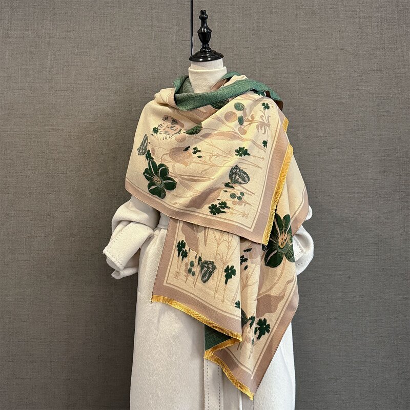 Faux Cashmere Scarf Manufacturer - 2025 Korean Style Printed for Women Elegant Double-Sided Thickened Winter