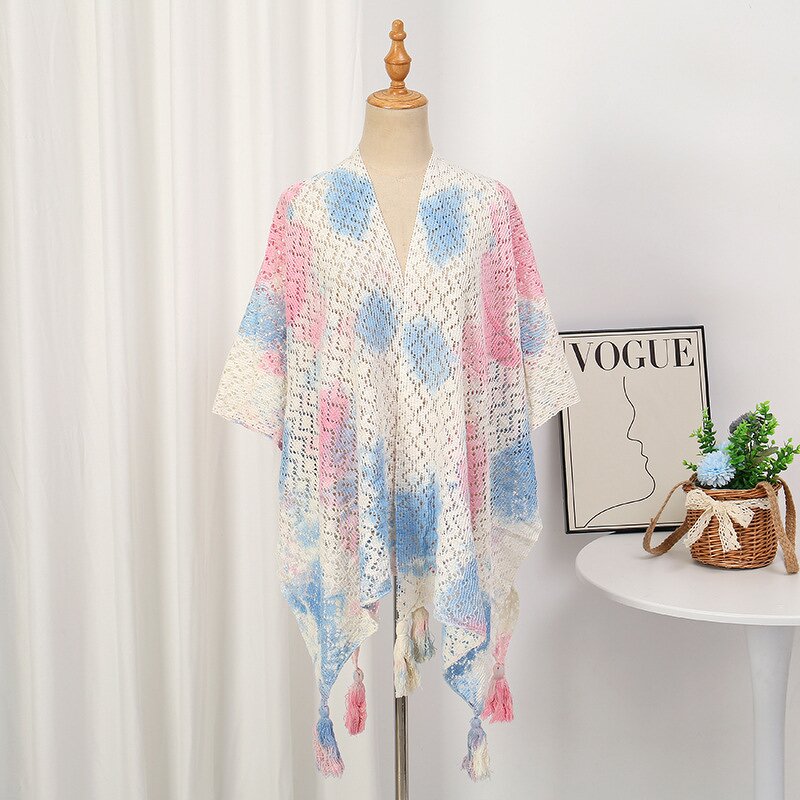 Shawl Scarf Manufacturer - Ethnic 2025 New Fashion Knitted Tassel Hollowed Out Anti Roll Cloak for Women