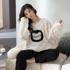 Flannel Pajama Set Manufacturer - Women's Fluffy Coral Fleece Pullover Loose 2 Piece Plush Warm Loungewear