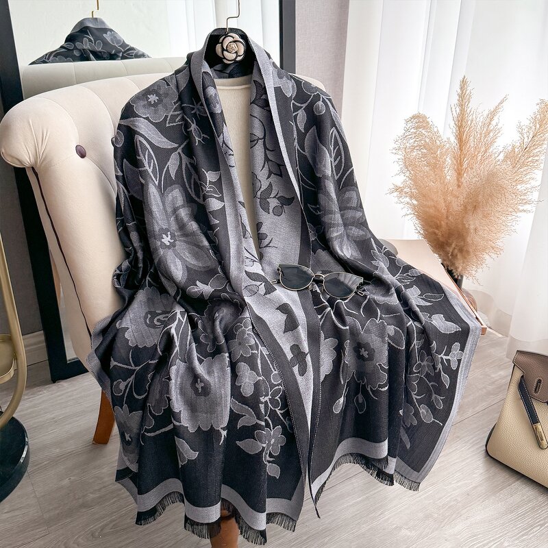 Shawl Manufacturer - Women's Luxury Design New Winter Fashion Thickened Thermal Double-Sided Flower Print for Adults