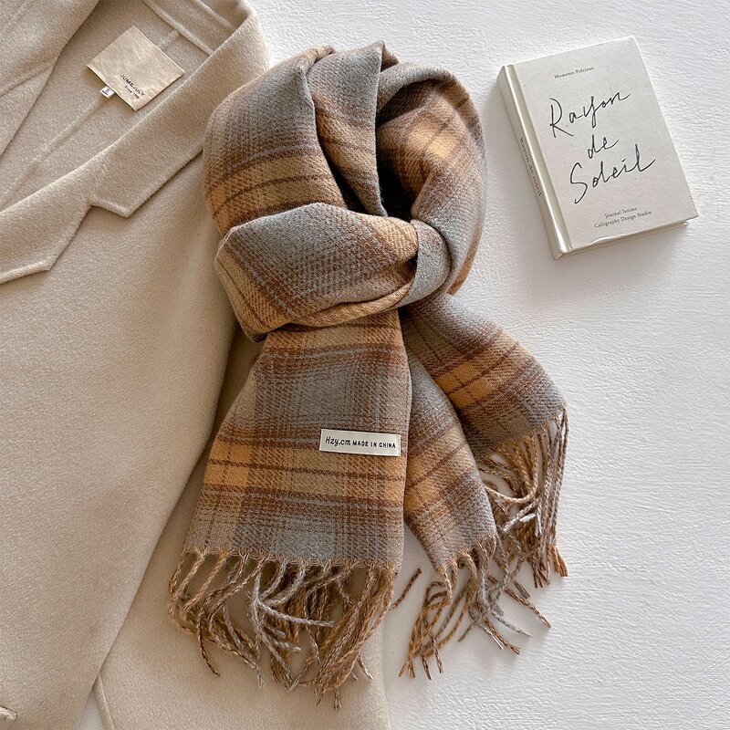 Plaid Scarf Manufacturer - Autumn Winter New Product Retro Atmosphere Coffee Color for Men Women Ramen Thickened