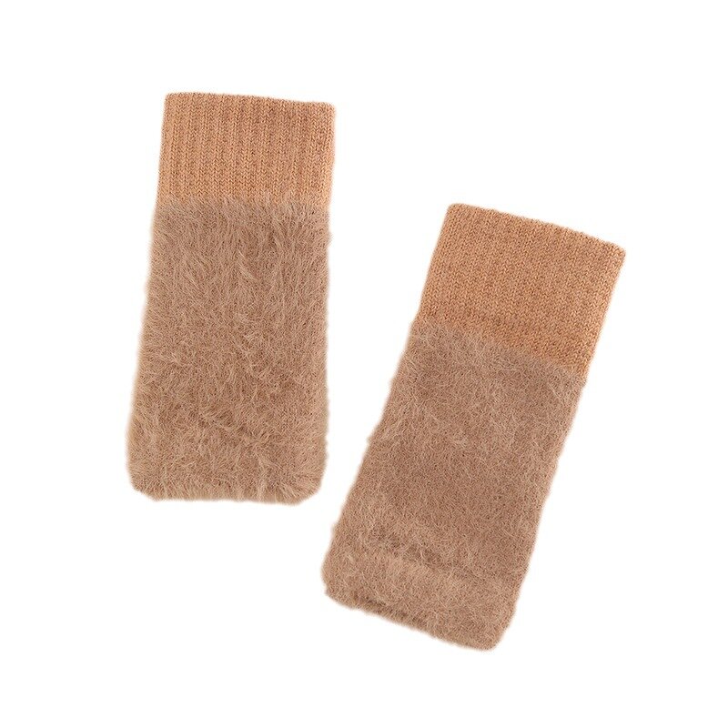 Plush Gloves Manufacturer - 1 Pair Women Winter Keep Warm Elasticity Soft Half Fingers Imitation Mink Fur Knitted