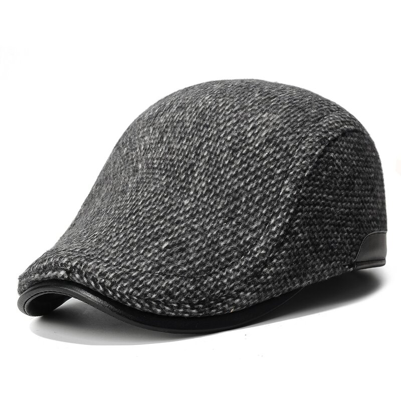 Winter Cap Manufacturer - Thick Warm for Men Solid Black Grey Flat 5 Panel Beret with Ear Flaps