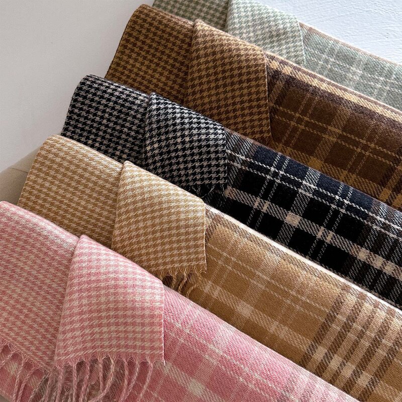 Plaid Scarf Manufacturer - Korean Retro Style Long Thick Warm Camel Autumn Winter Houndstooth Pattern for Women