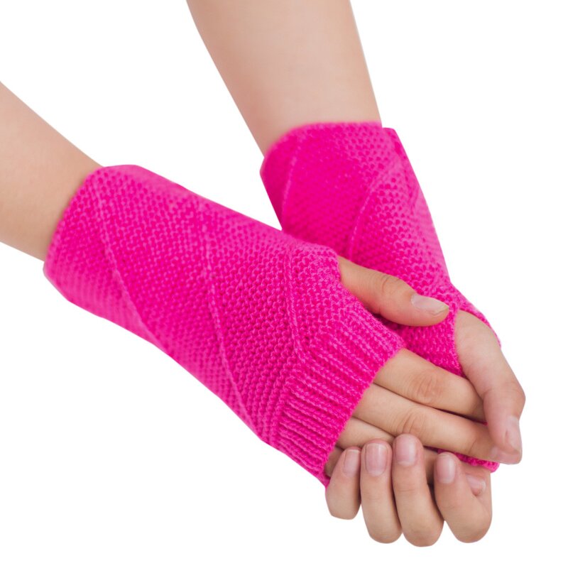 Knitted Gloves Manufacturer - Women Semi-Long Autumn Winter Half Fingered Hand Warmer Girls Rhombus Soft
