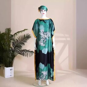 African Women Clothing Manufacturer - New Style Fashion Oversize Dubai Dashiki Abaya Free Size Print with Scarf Loose